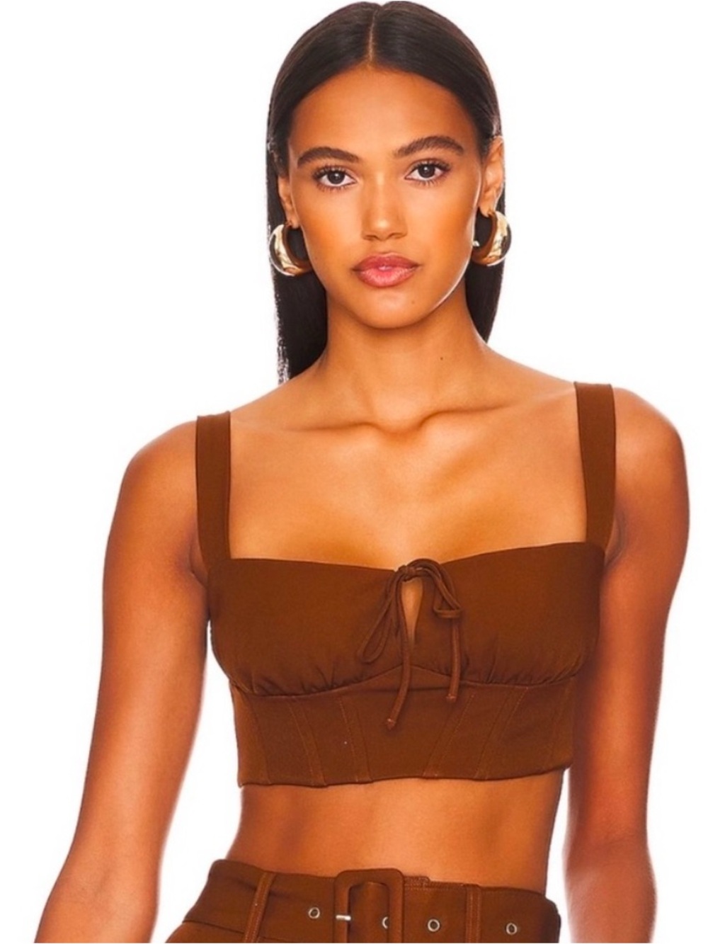 Remi x REVOLVE Brown Tie-Front Cropped Bustier Top